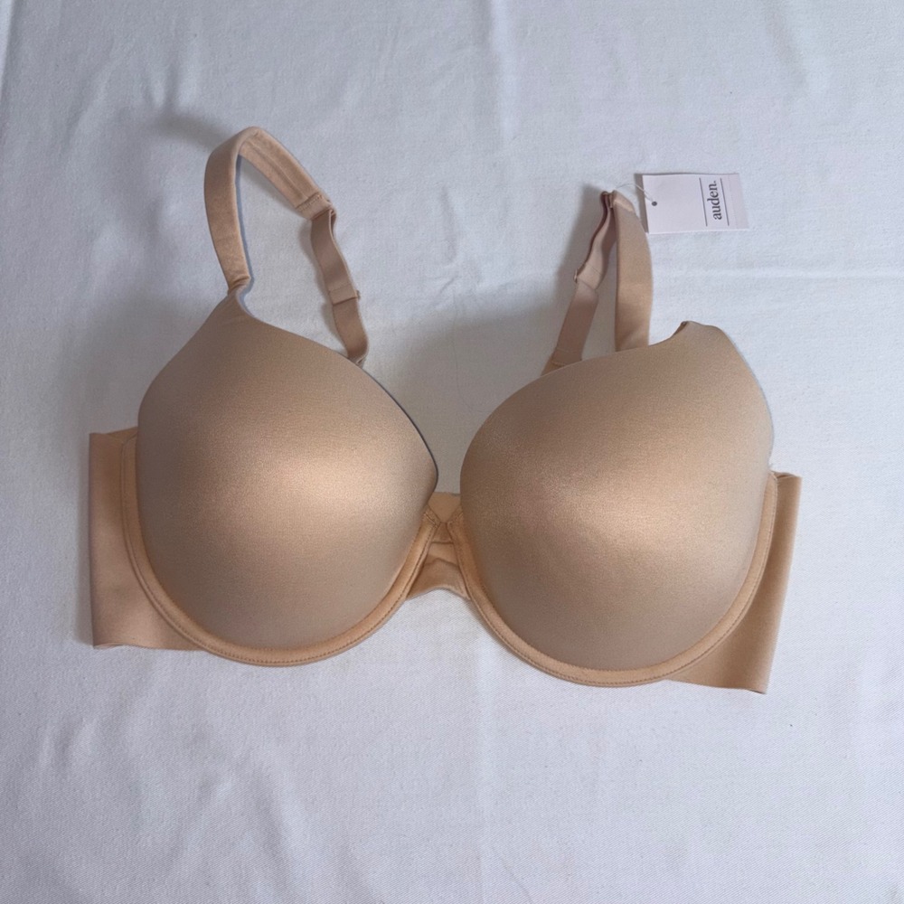 Auden Light Lift Plunge Bra 38DD Beige New Underwire Padded Seamless Wings